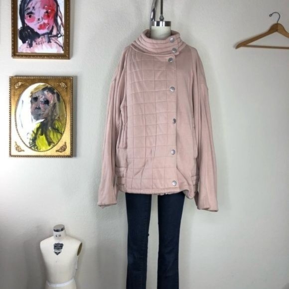 FP Oversized Knit Quilted Jacket Moto Buckle High Biker - Picture 4 of 7